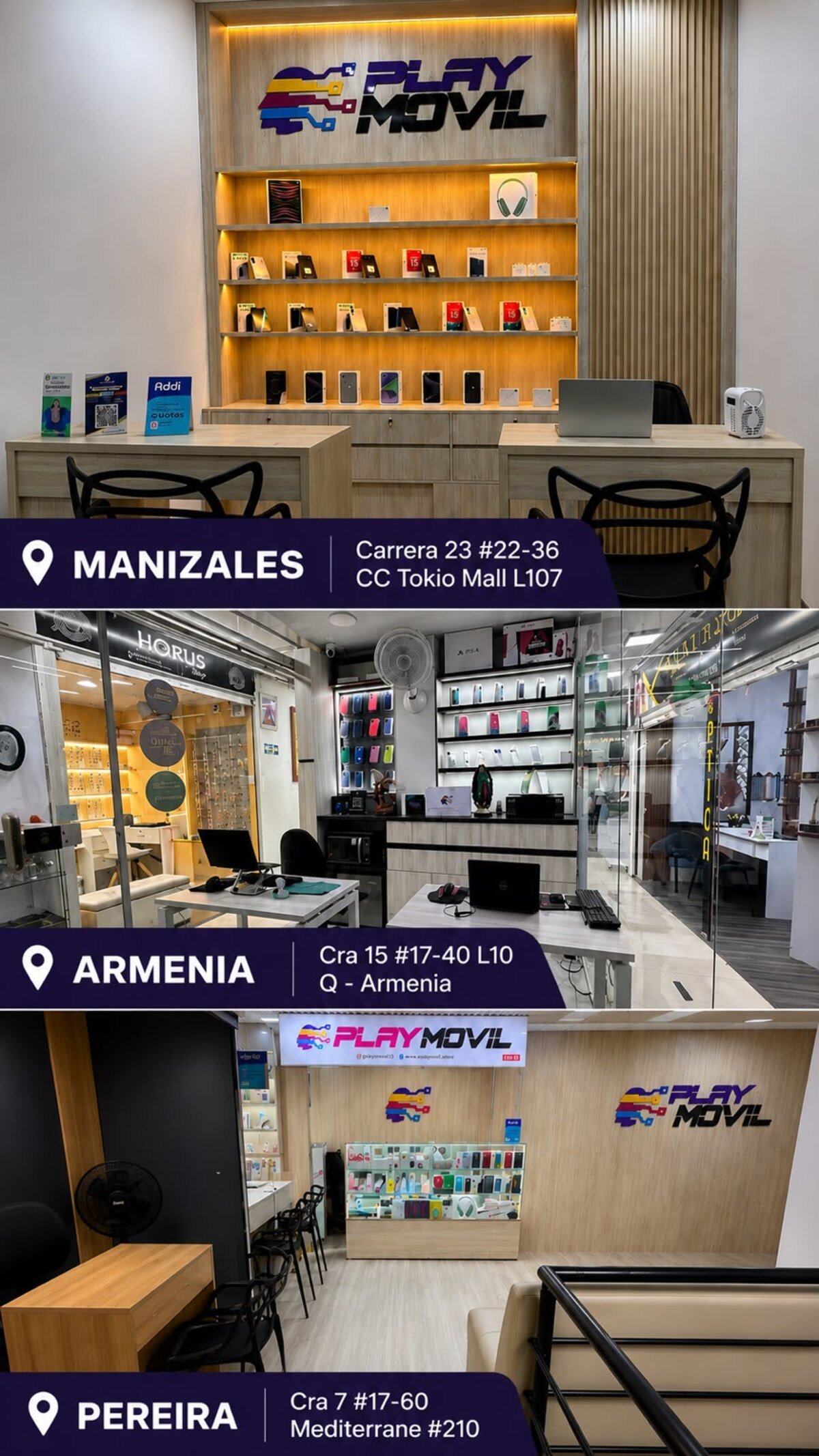 Tiendas PlayMovil en Manizales, Armenia y Pereira